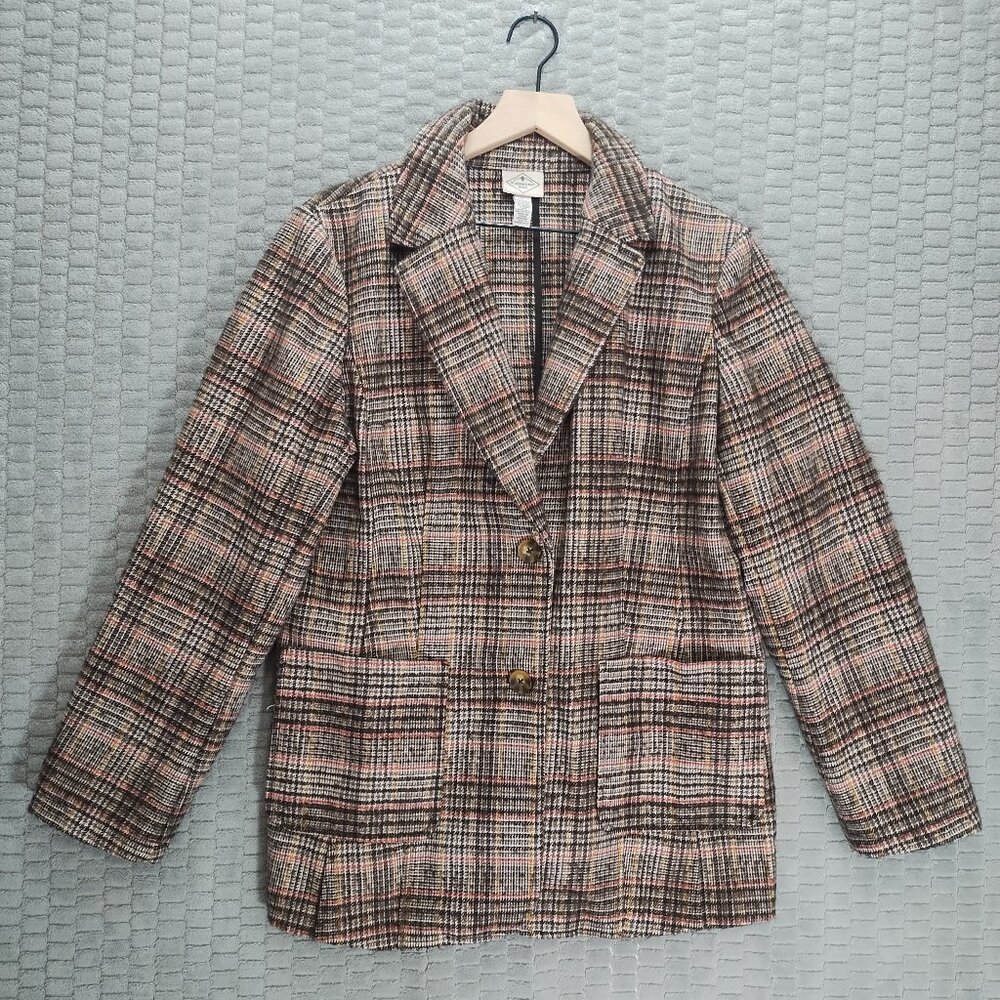 St John's Bay Patch Pocket Plaid Blazer-Brown/Pink-Sz XL
